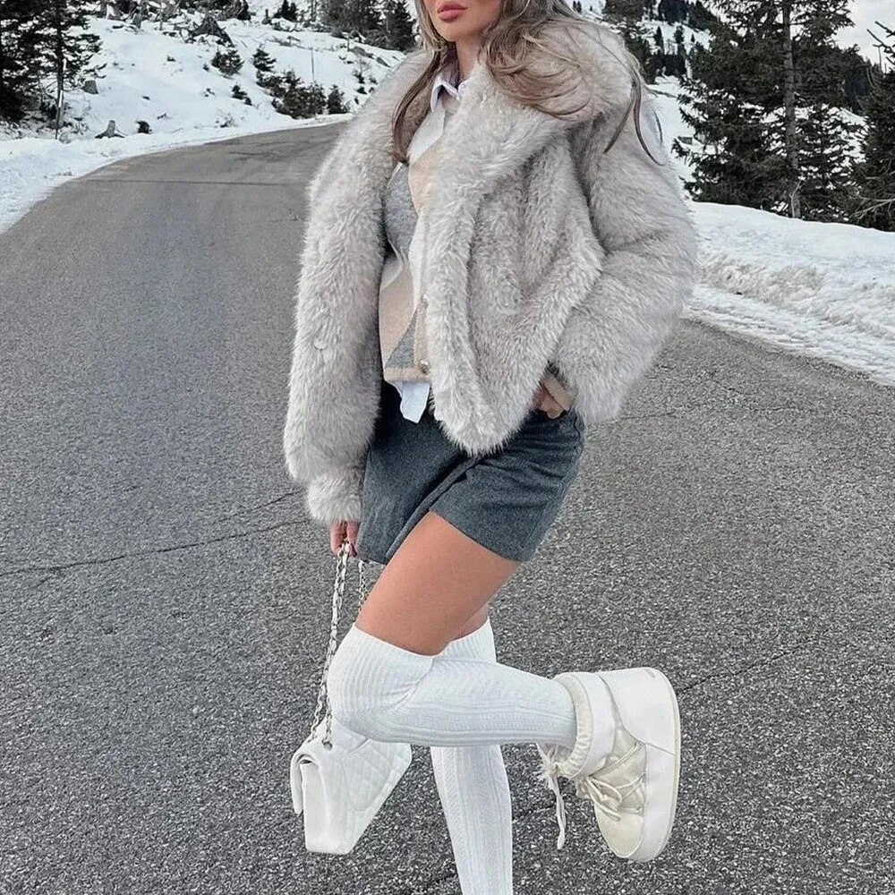 Grey Casual Women's Faux Fur Jacket - Picture 4 of 7